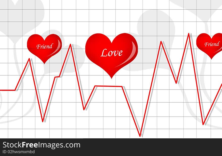 2d illustration of pulls graph and love symbol in white background