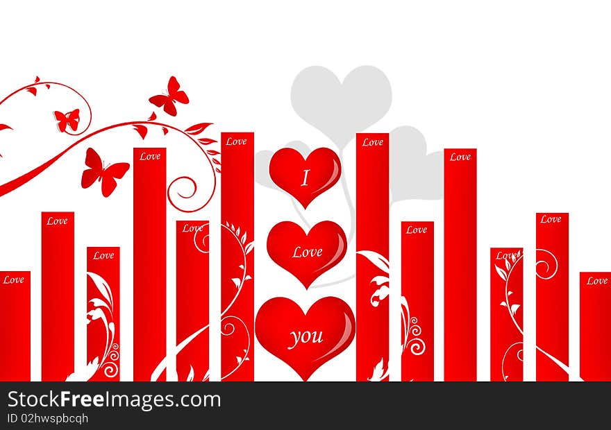 2d illustration of love increasing graph in white background. 2d illustration of love increasing graph in white background