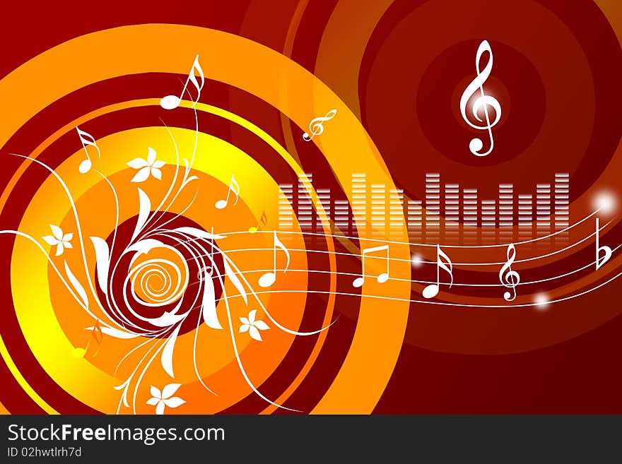 2d illustration of musical design in color background. 2d illustration of musical design in color background