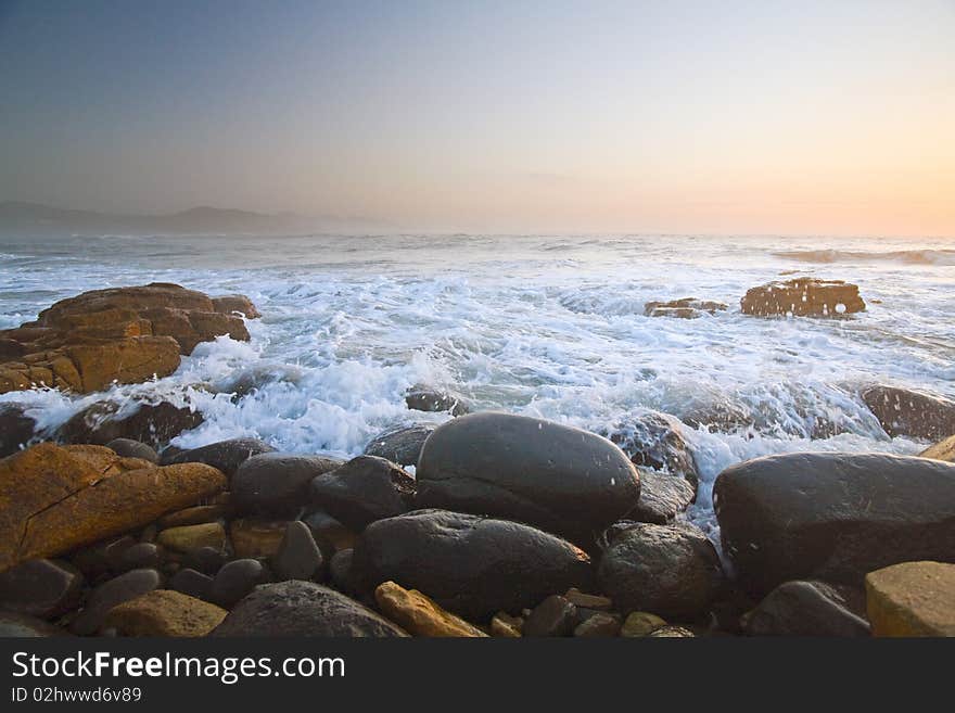 Rocky beach at sunrise, South Africa