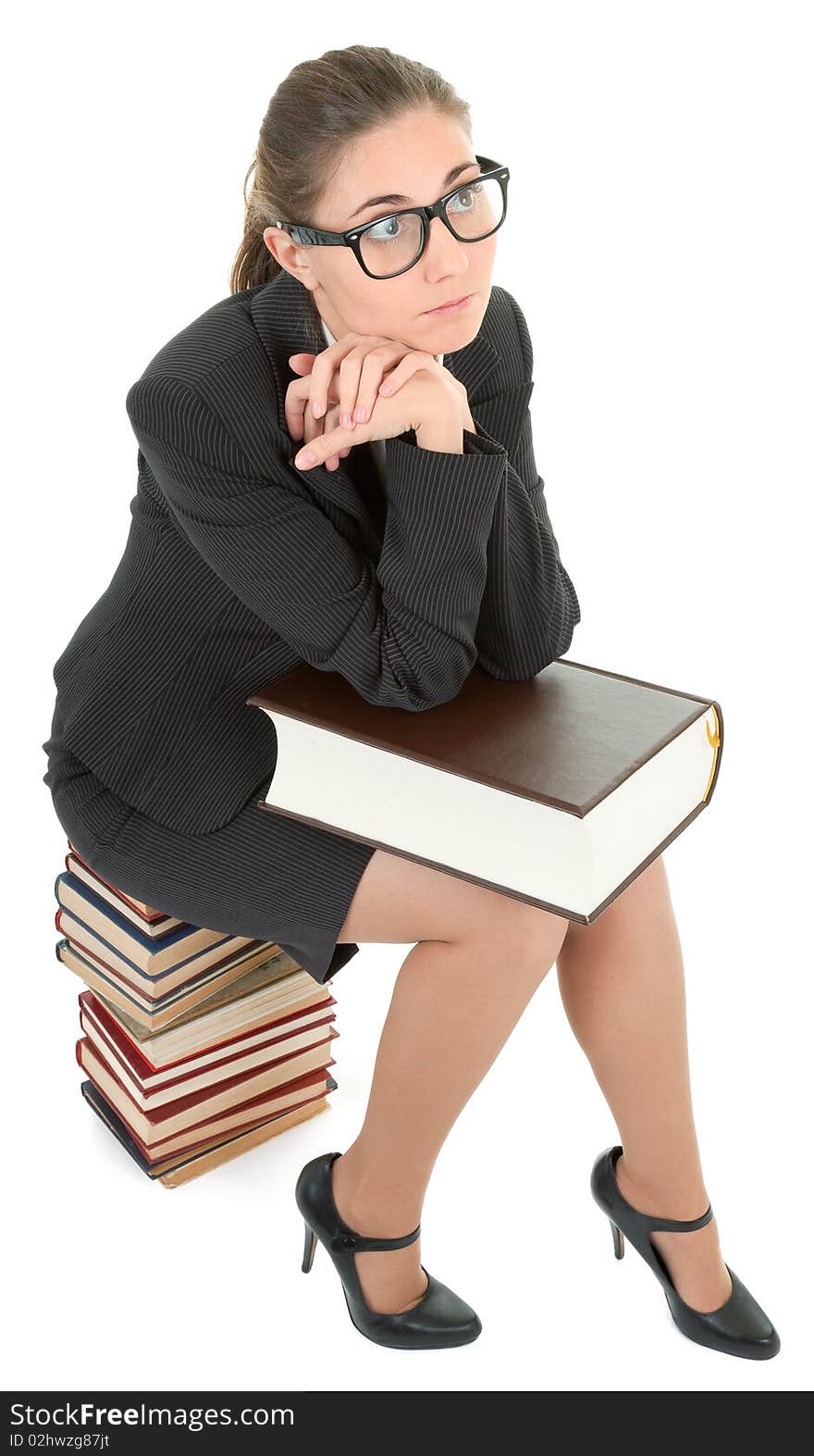 Woman And A Pile Of Books