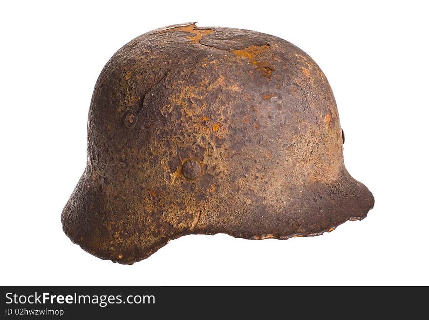 Old German fashists helmet of times of the second Great world war on a white background with clipping path. Old German fashists helmet of times of the second Great world war on a white background with clipping path.