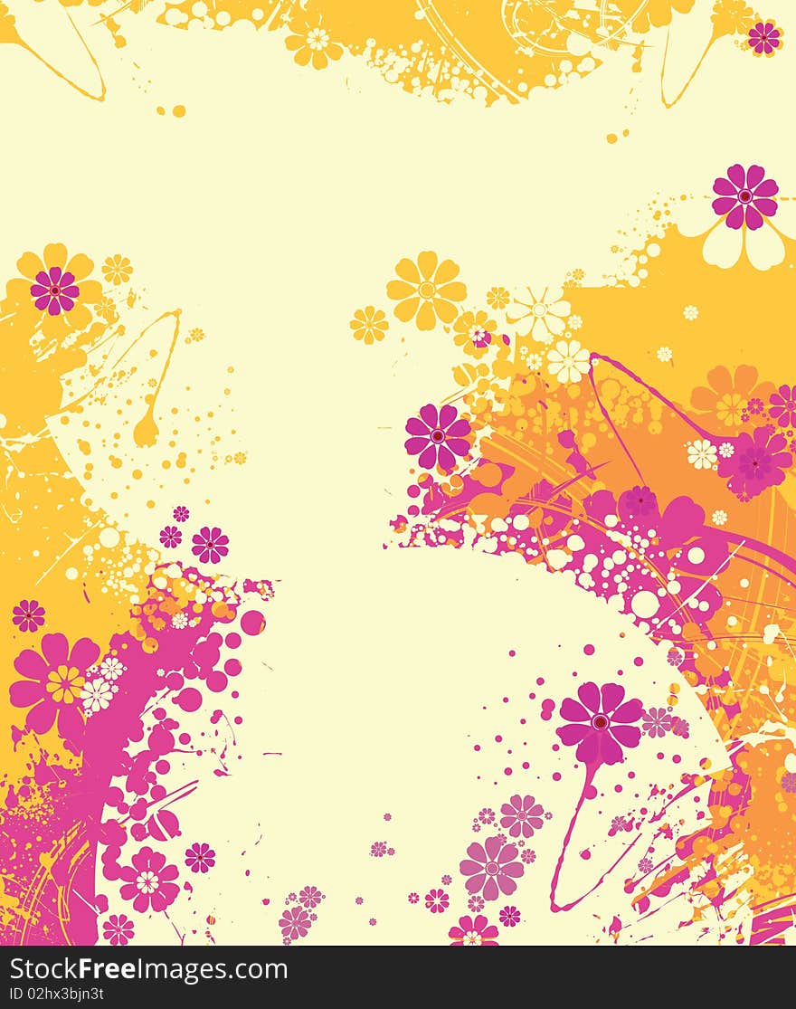 Flowers with splashes and wavy lines.vector.