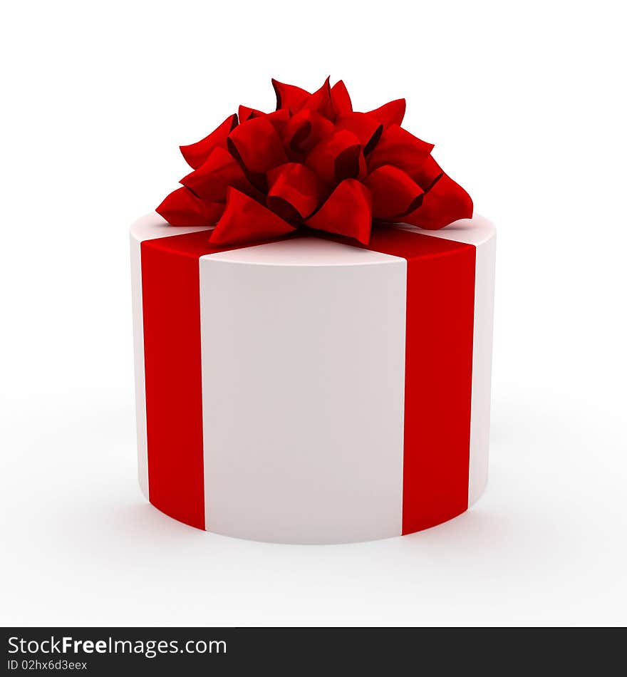 White gift with red ribbon