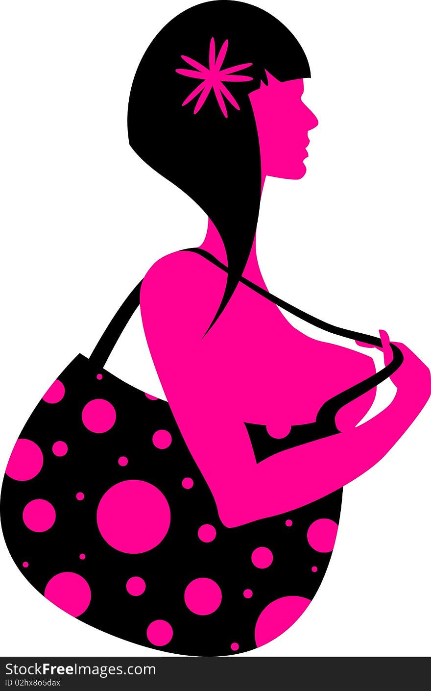 Vector silhouette two-tone of young woman with cute bag. Vector silhouette two-tone of young woman with cute bag