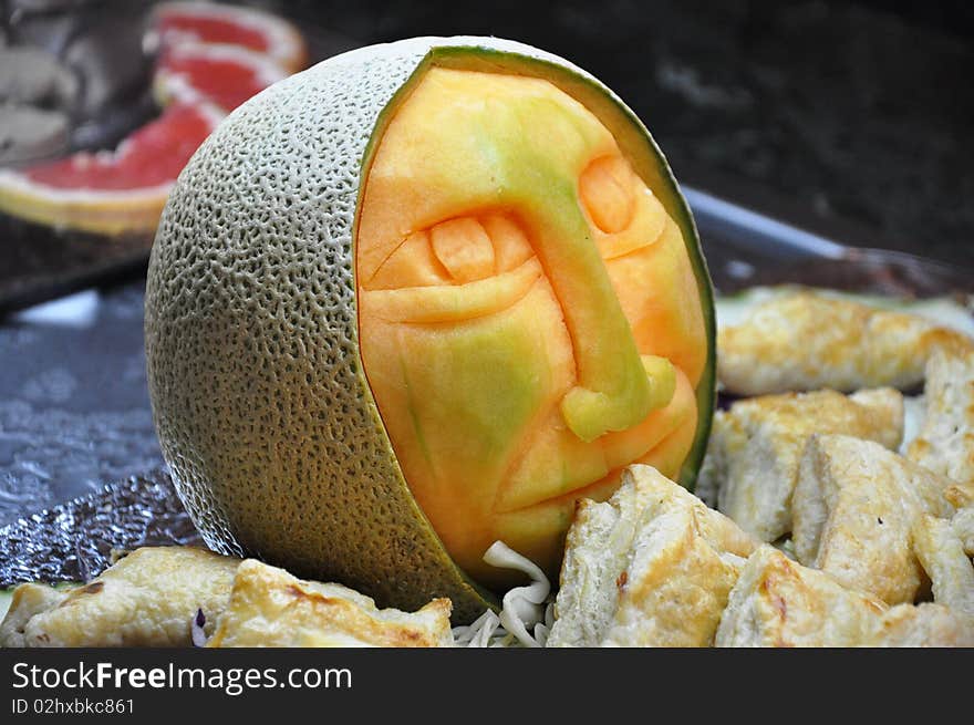 The melon became a work of art in hands of the cook - artist. The melon became a work of art in hands of the cook - artist.