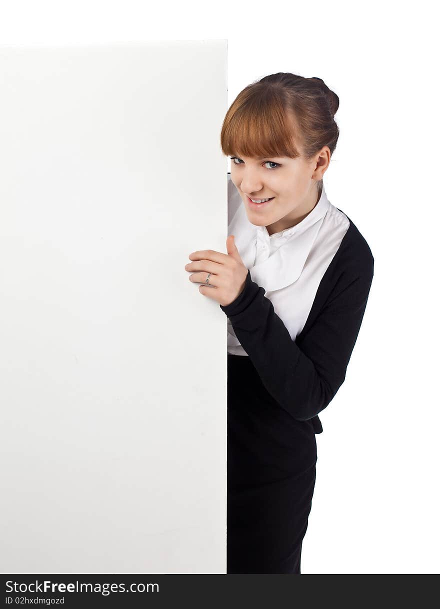 Young Business woman posing with poster. Young Business woman posing with poster