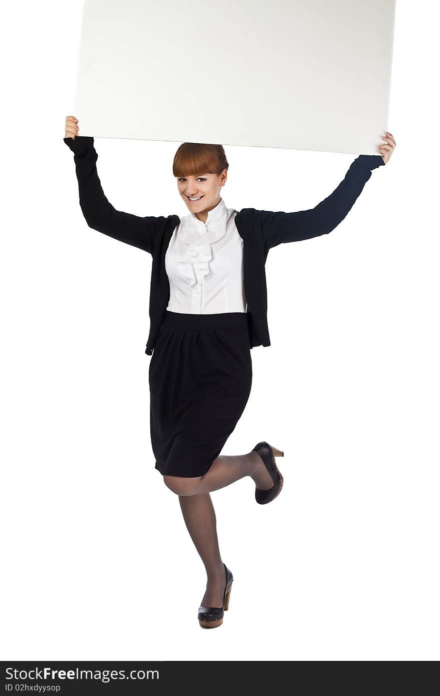 Young Business woman posing with poster. Young Business woman posing with poster