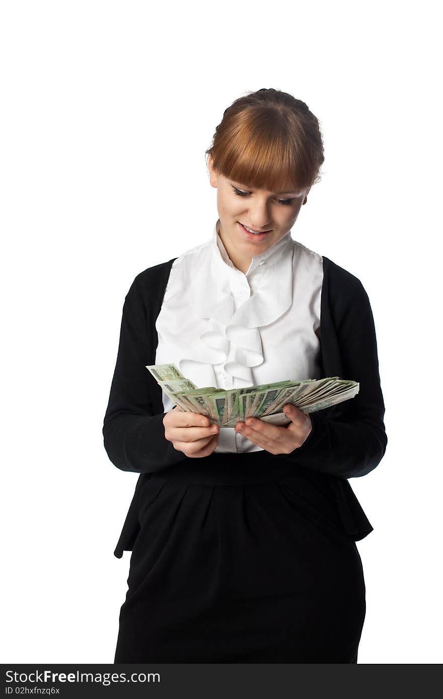 Beautiful girl with a pack of Poland money in a hand. Beautiful girl with a pack of Poland money in a hand