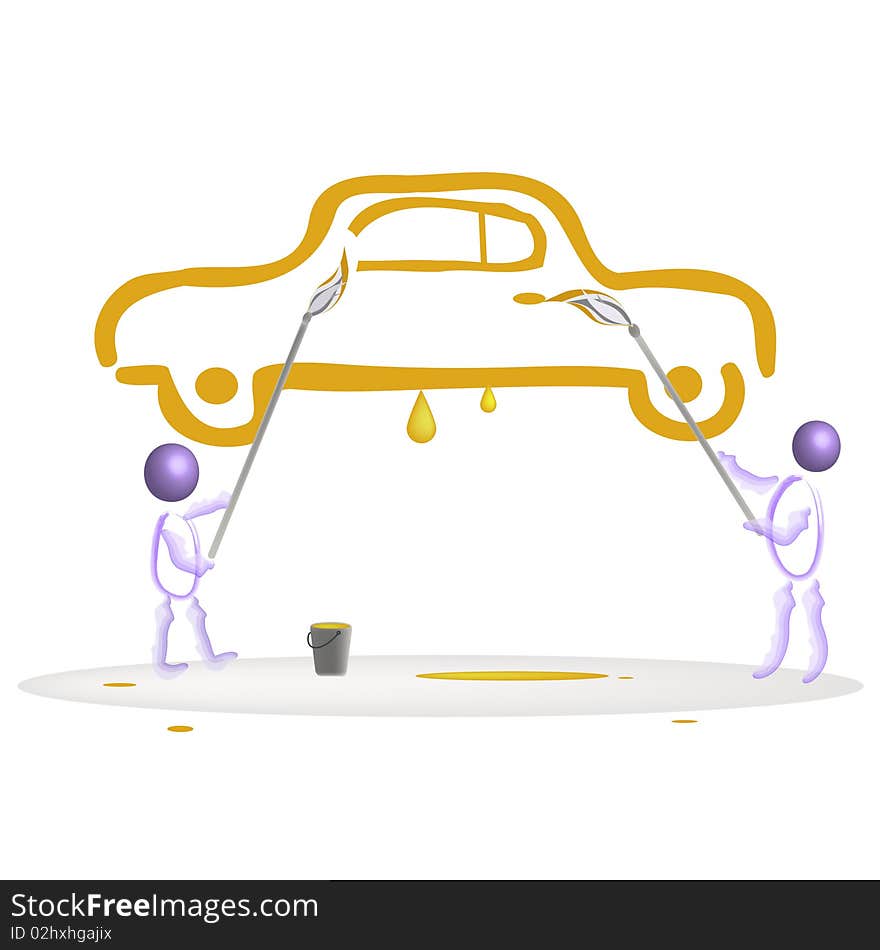 Artists drawing the car on a white background. Artists drawing the car on a white background.