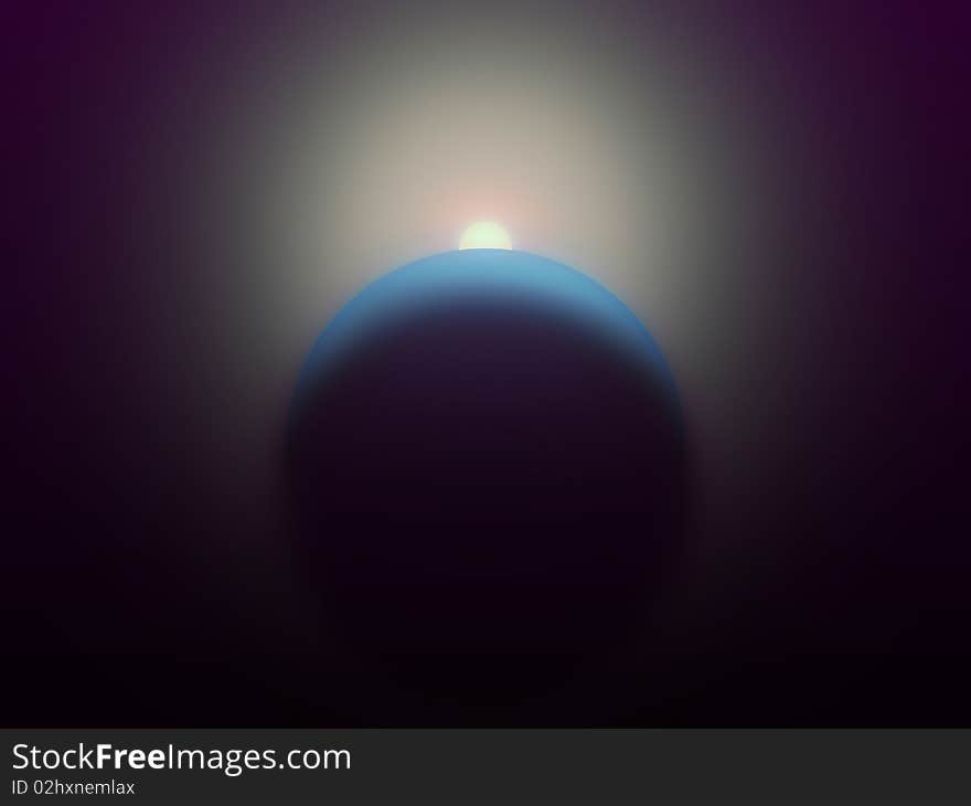 Illustration of a bright star shining from behind a blue planet. Illustration of a bright star shining from behind a blue planet.