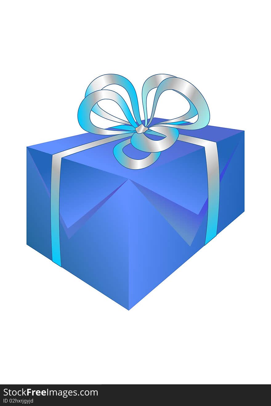 Beautiful blue gift box on white with ribbons