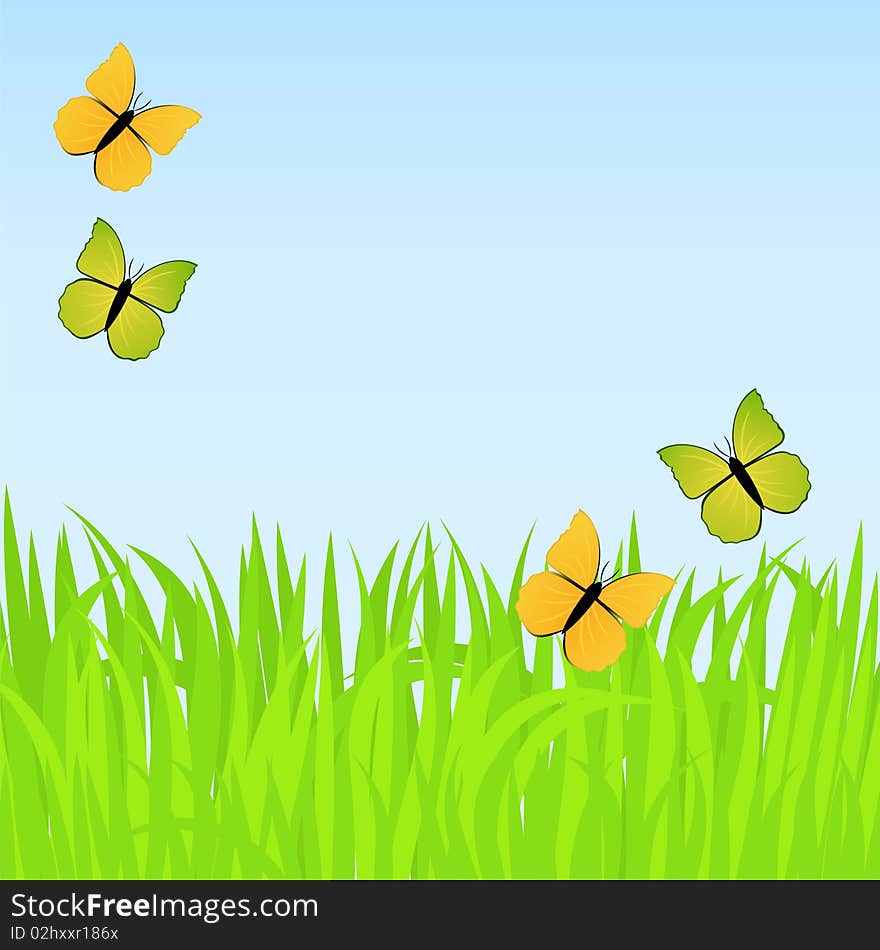 Spring background with butterflies