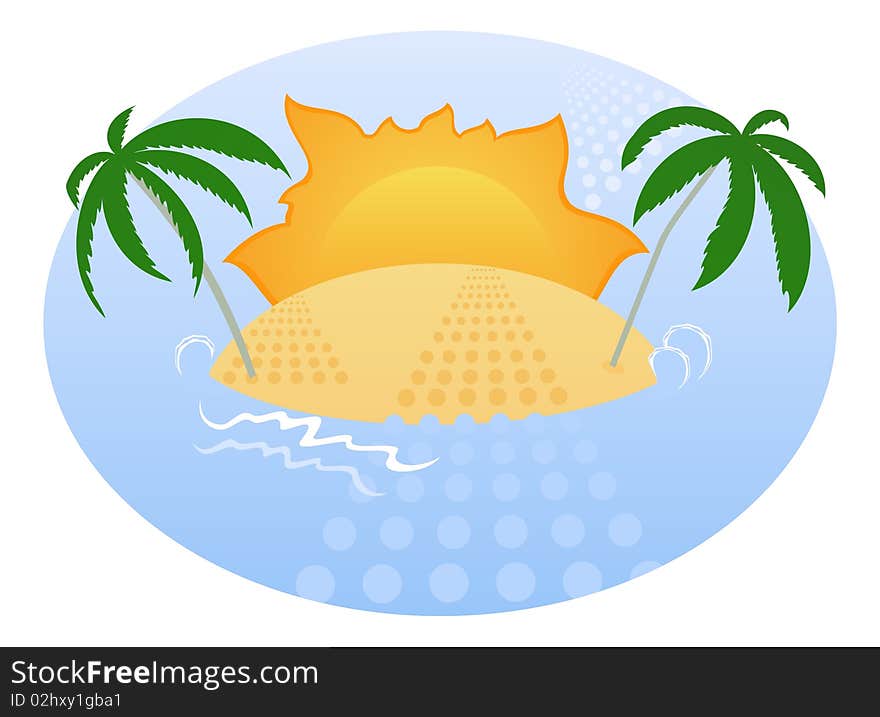 Background with Sunny Island, Palms and Sea