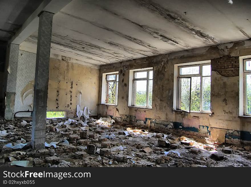 Near Chernobyl area. Modern ruins. Ukraine. Kiev region. Near Chernobyl area. Modern ruins. Ukraine. Kiev region