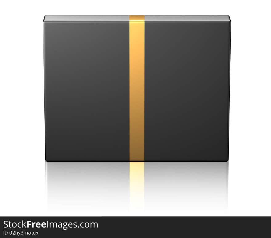 Black box with a golden ribbon on white background