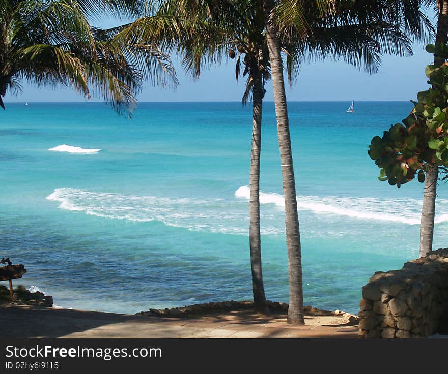 Waves on the beach. Caribbean. Cuba.