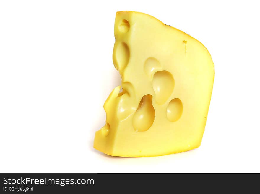 Piece of cheese on white background