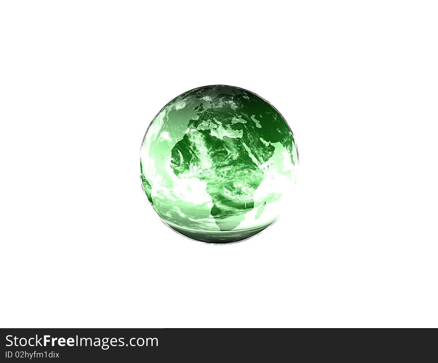 Shiny green glass Earth on white background