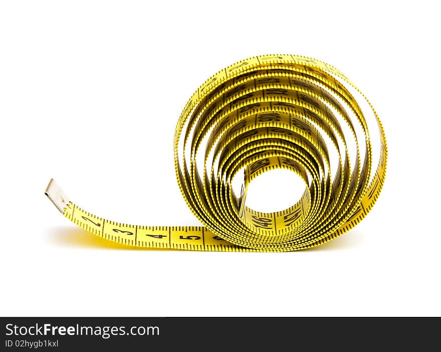 Yellow measuring tape isolated on white background