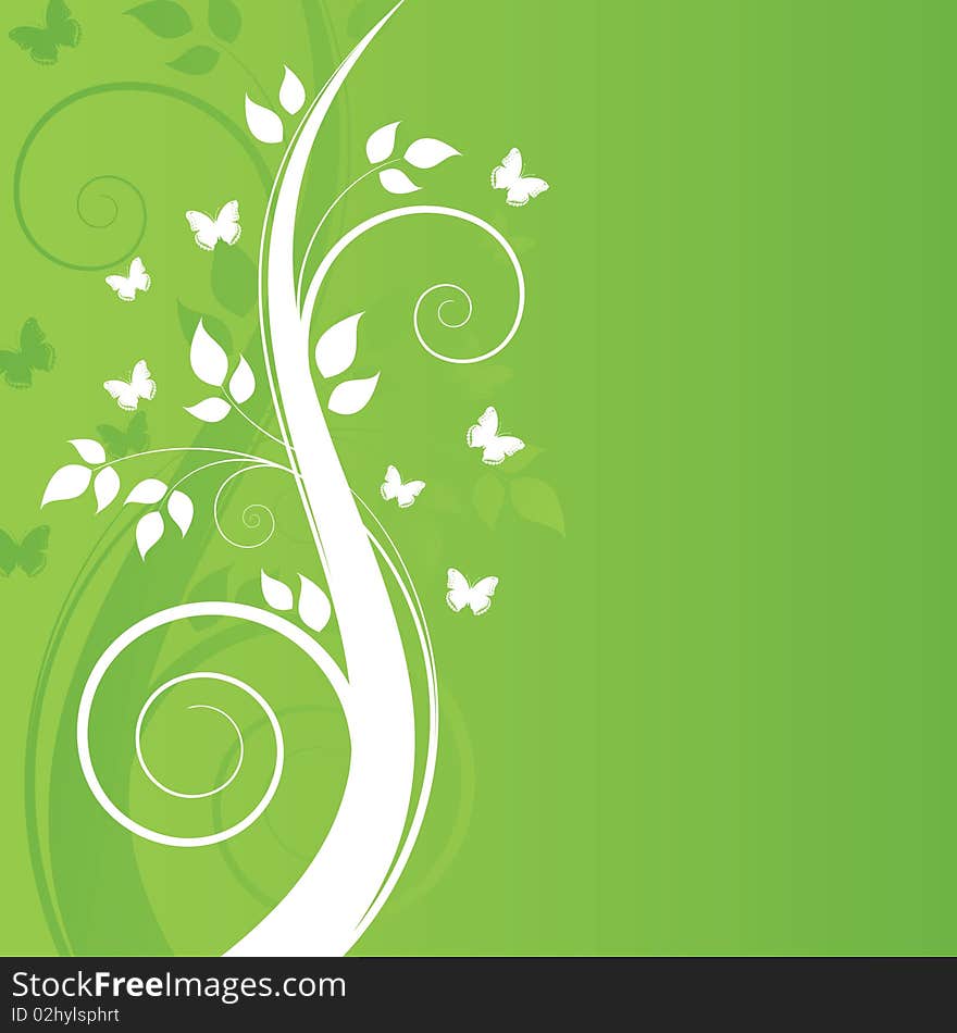 Green spring background with butterfly