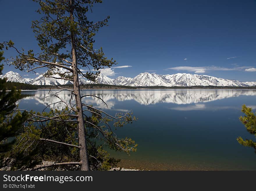 Grand Tetons mountain with reflection on the lake