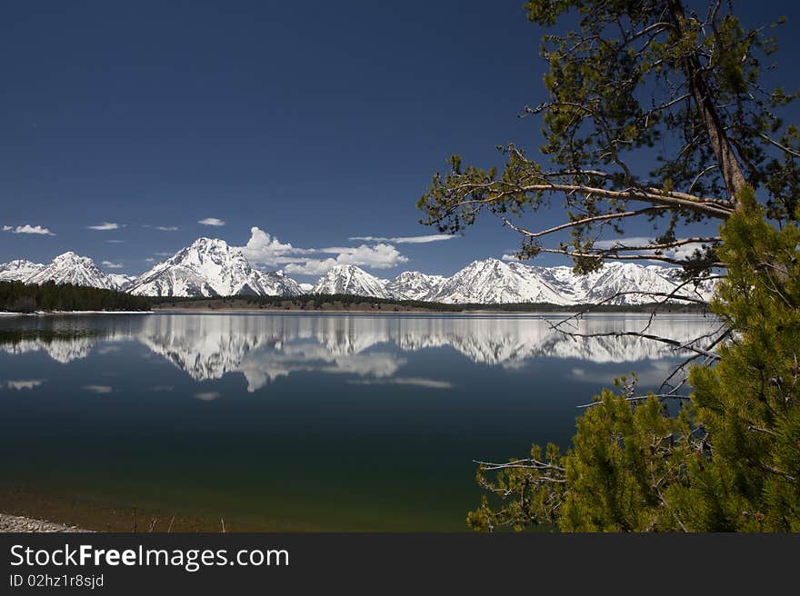 Grand Tetons mountain with reflection on the lake