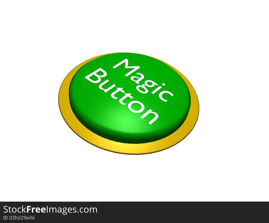 3D illustration of a large green Magic Button with a white background