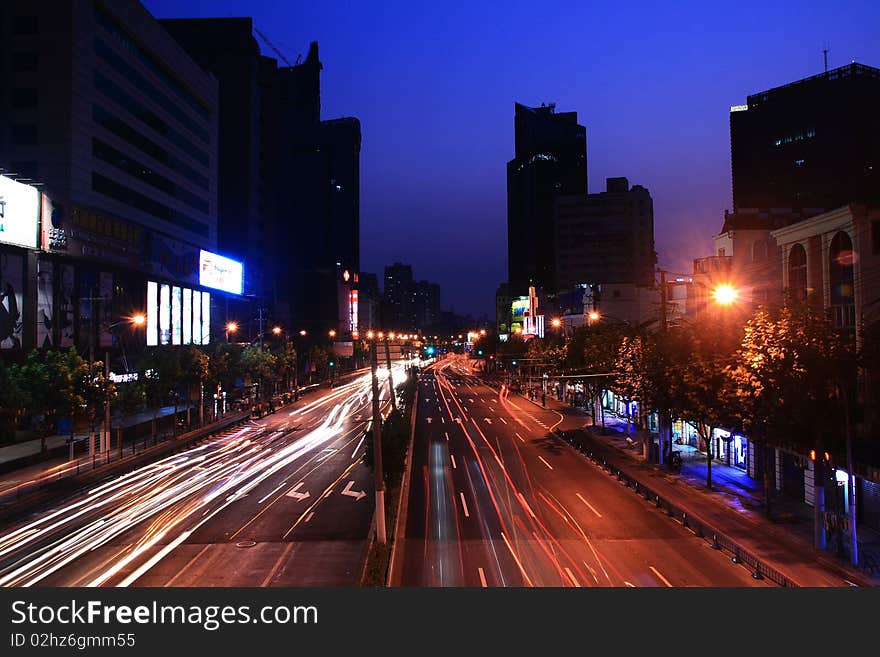 Busy traffic in Shanghai at night