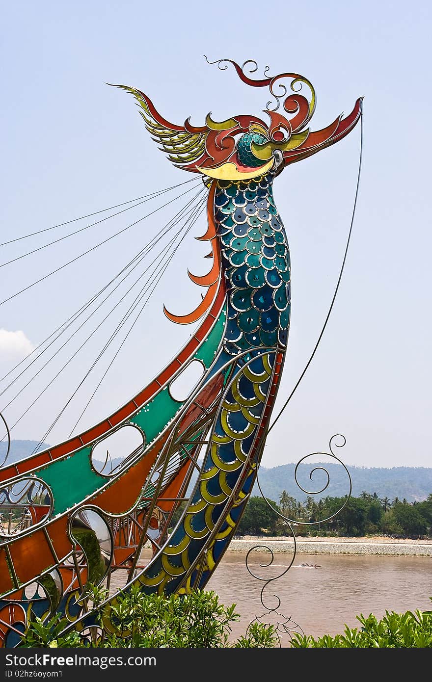 A piece of art work by a river in Thailand.