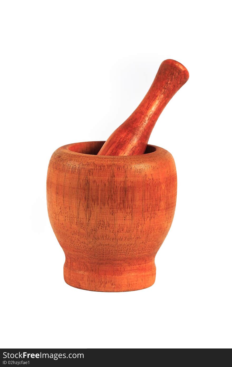 Wooden pestle and mortar  on white background