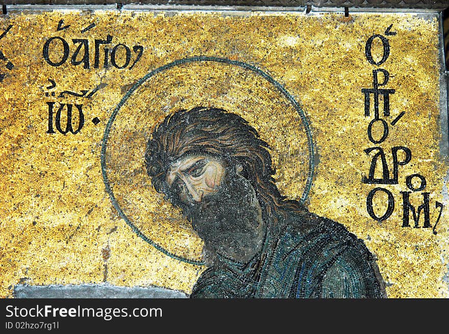 John the Baptist, mosaic from the Hagia Sophia church, Istanbul, Turkey. John the Baptist, mosaic from the Hagia Sophia church, Istanbul, Turkey