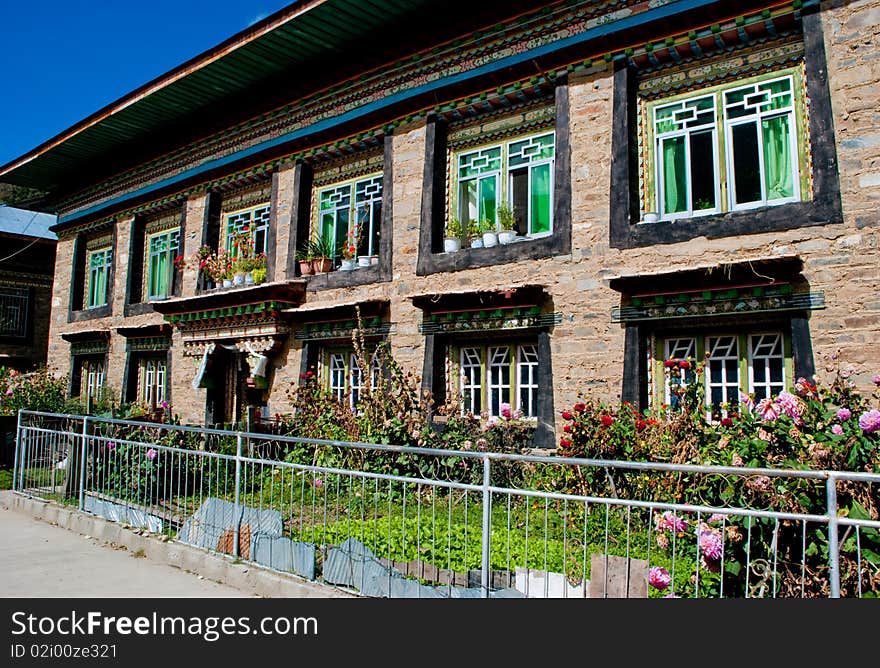 Distinctive framhouse in tibet china. Distinctive framhouse in tibet china