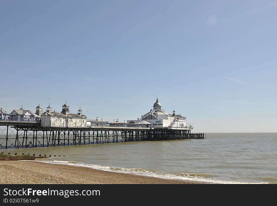 Sunny Eastbourne, traditional seaside resort on England's south coast. Sunny Eastbourne, traditional seaside resort on England's south coast