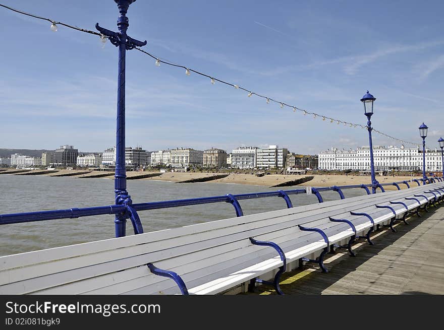 Sunny Eastbourne, traditional seaside resort on England's south coast. Sunny Eastbourne, traditional seaside resort on England's south coast