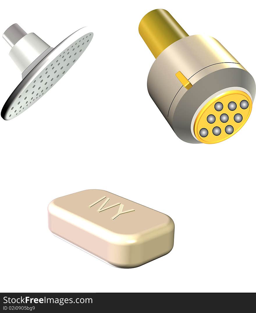 Shower heads and soap bar