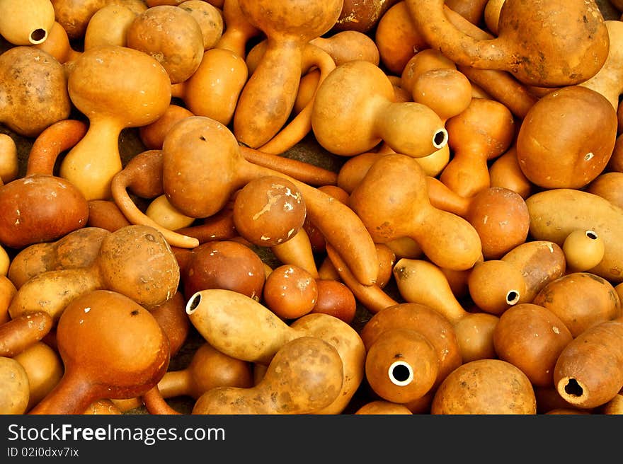 Dried gourds sold at mexican market. They are used for art (painted) and as decoration.