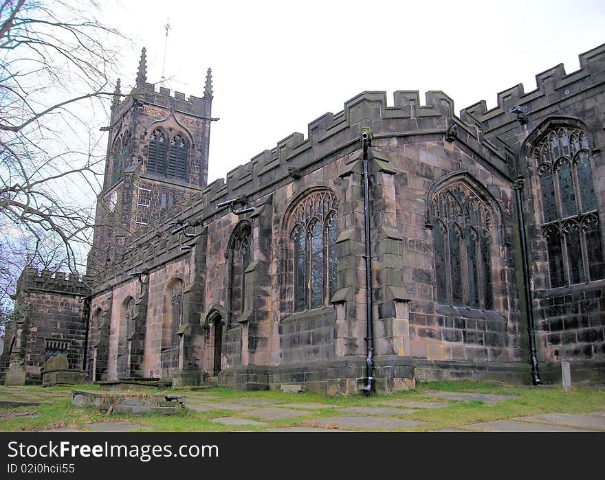 Taken on a Nikon Coolpix 5600 5.1 megapixel camera.  It is the church in the centre of Sandbach, in Cheshire , North West England, United Kingdom.