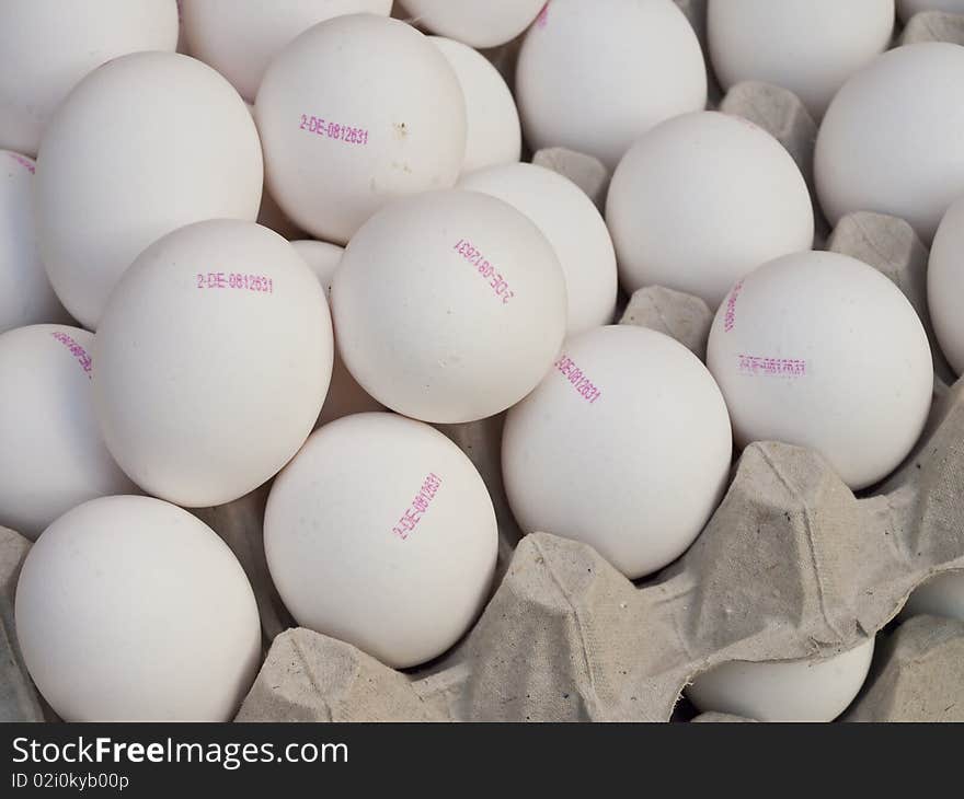 Closeup of fresh eggs on a farmer market