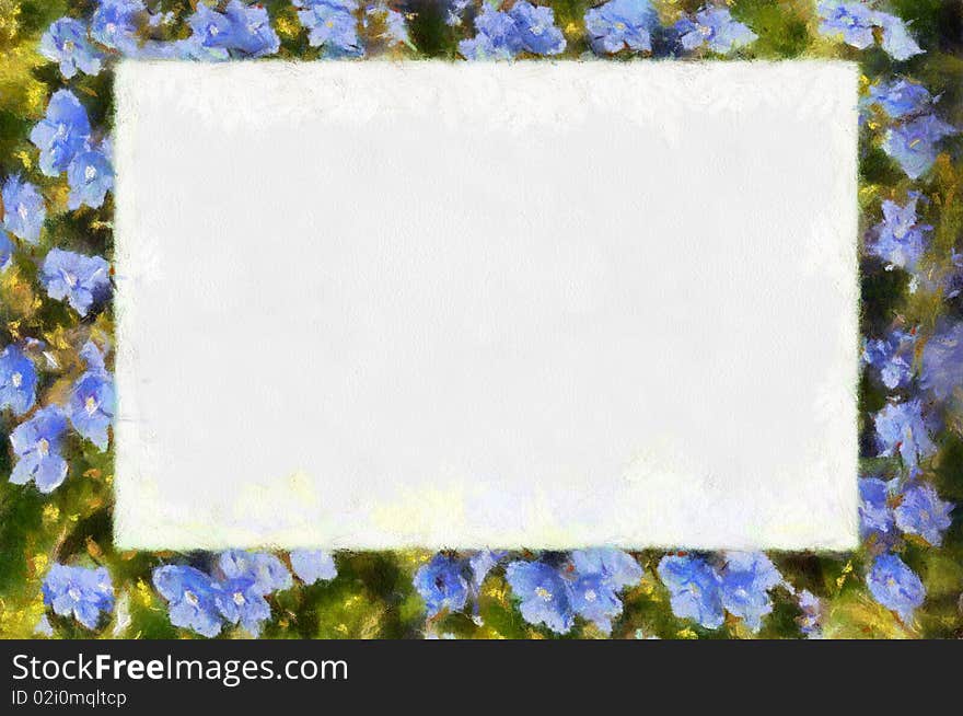 Abstract frame with blue flowers