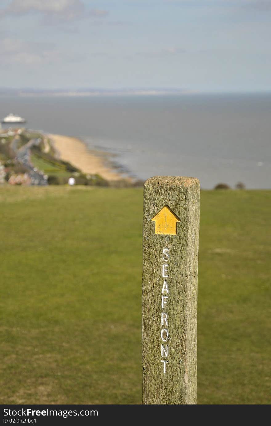 The coastal footpath as it descends into Eastbourne over the South Downs. The coastal footpath as it descends into Eastbourne over the South Downs