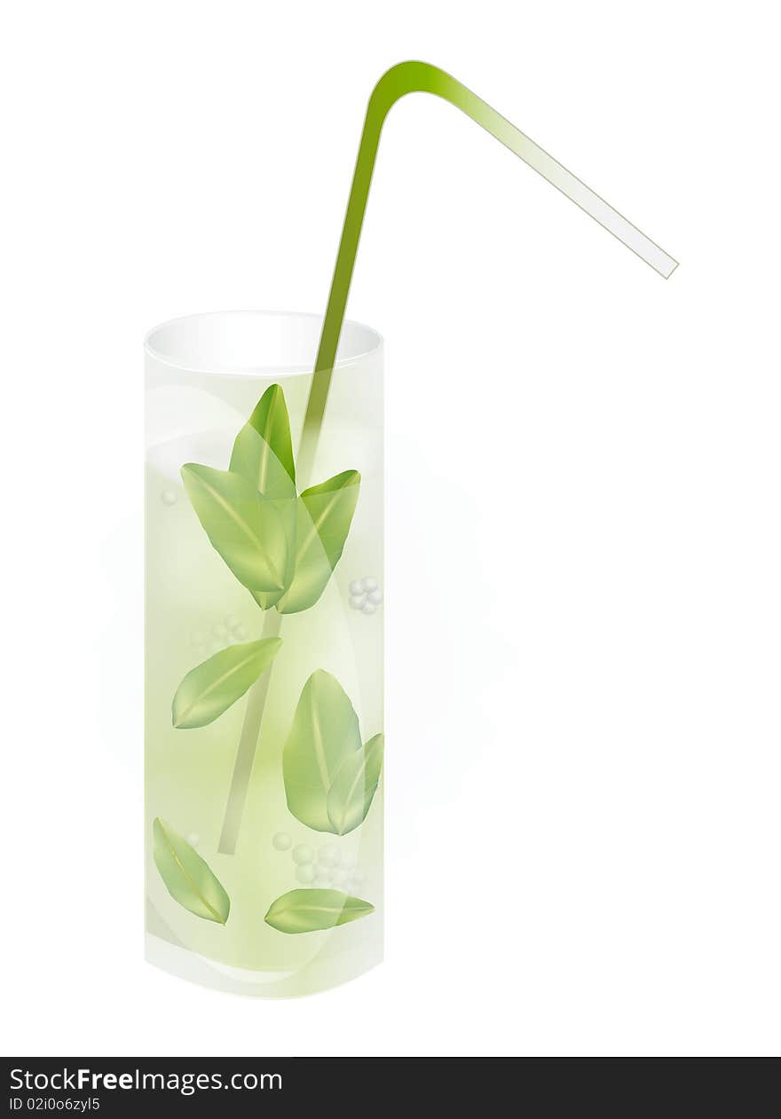 Cold drink with green leaf