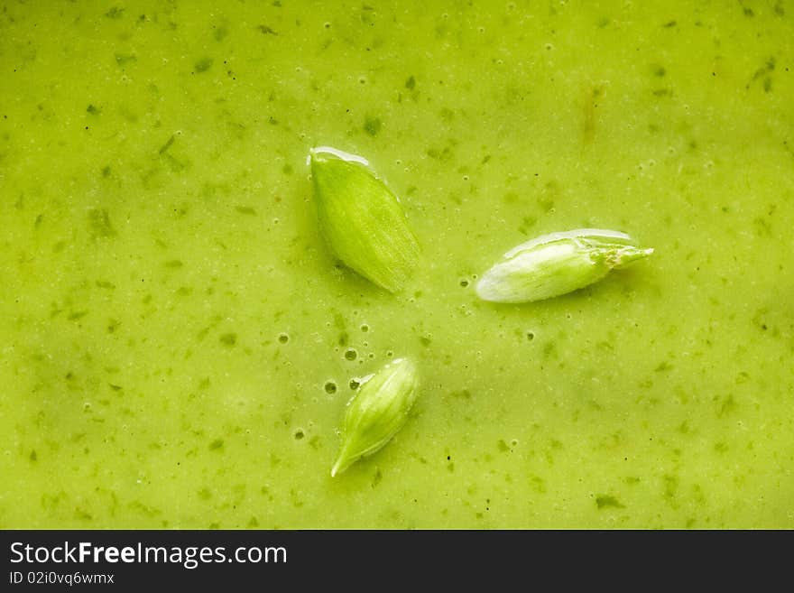 Detail Of Spinach Soup With Wild Garlic Flowers