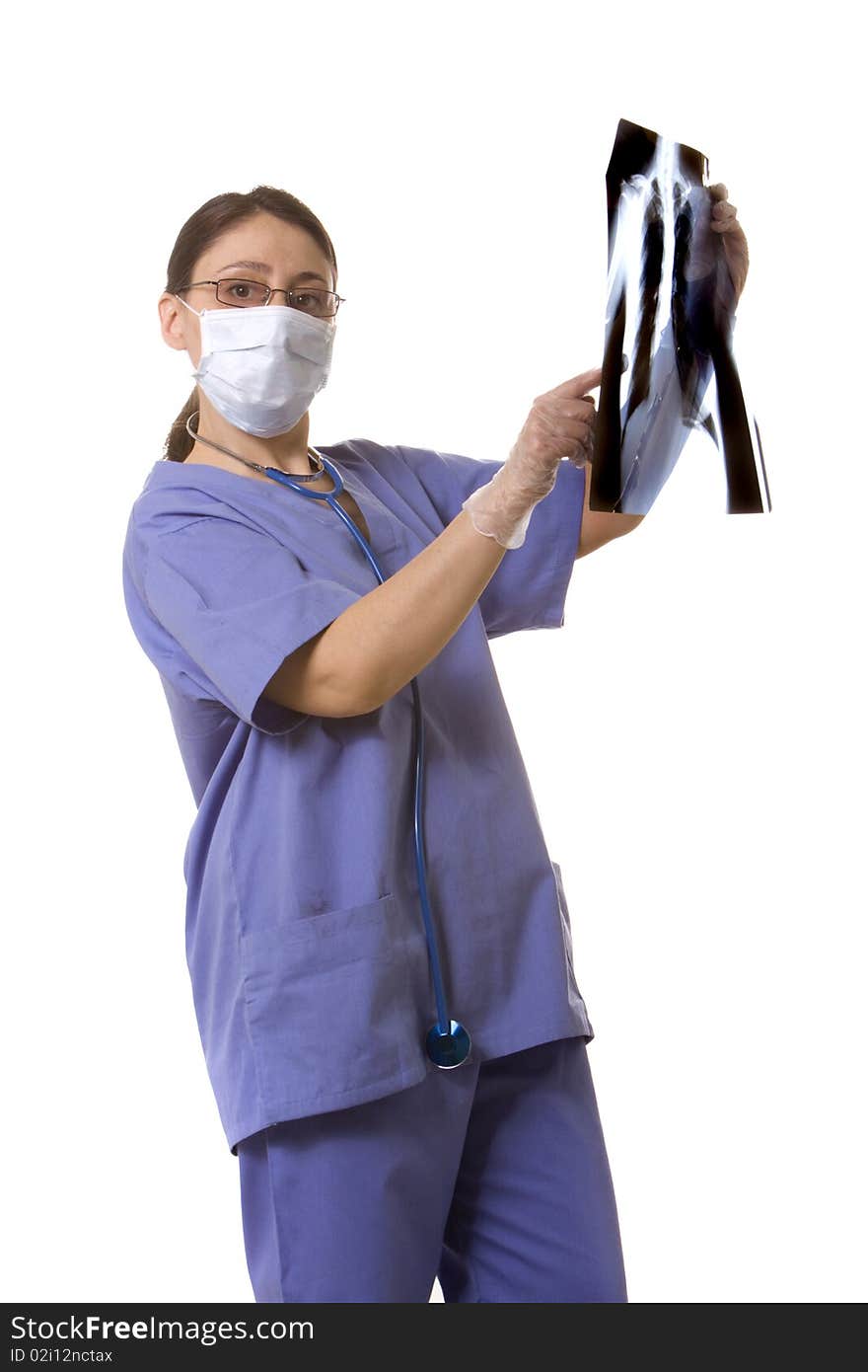 Female doctor looking at a chest x-ray