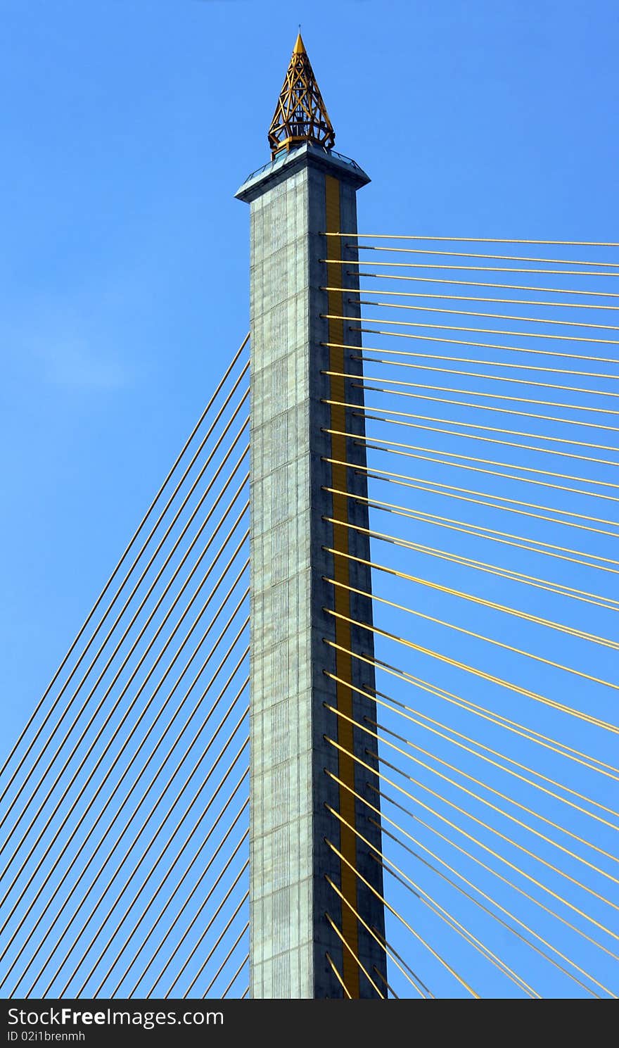 Detail of cable-stayed bridge, with yellow cables