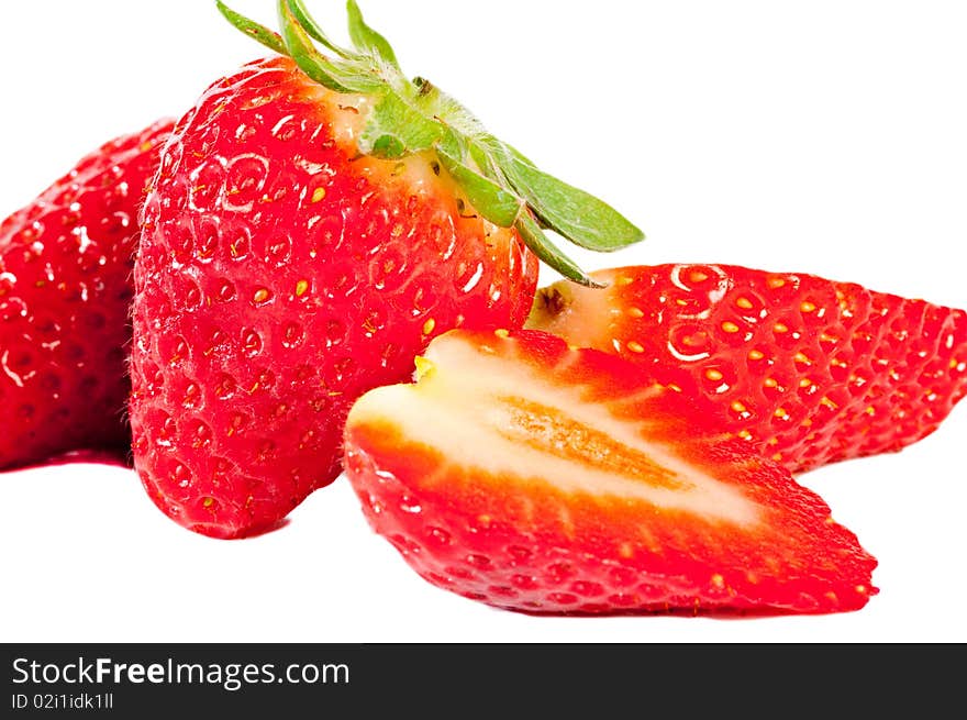 Close-up of strawberries on a white background