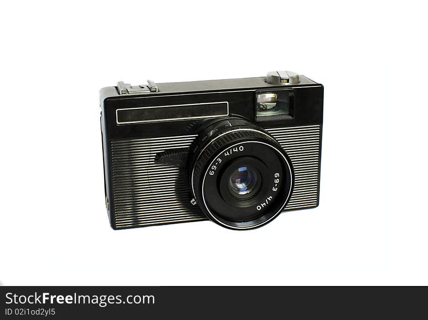 Old russian camera on white background. Old russian camera on white background