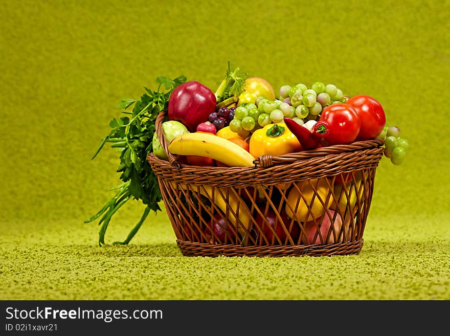 Basket full of fresh produce.