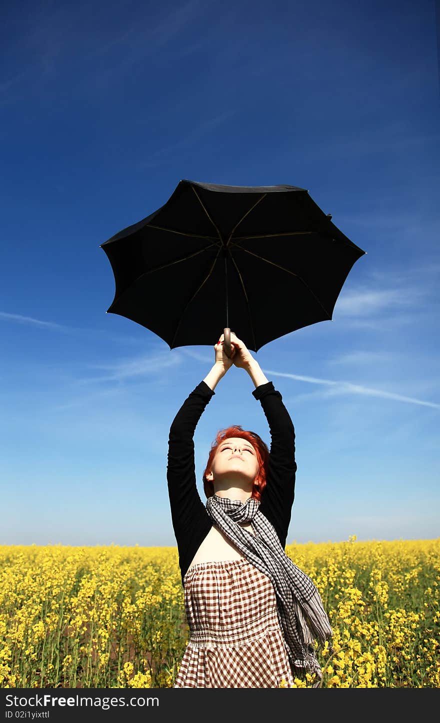 Girl With Umbrella At Rape Field.