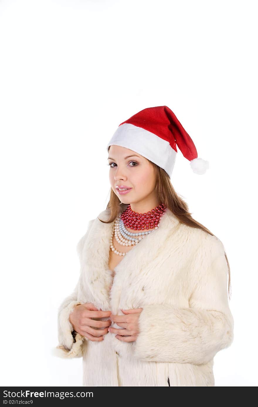 Young beautiful girl in Santa Claus hat. Young beautiful girl in Santa Claus hat